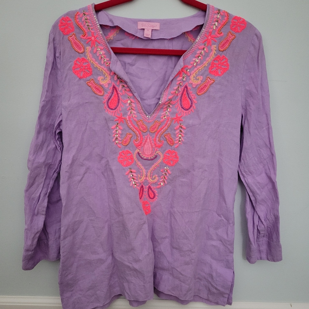 Lilly Pulitzer Embellished Linen top